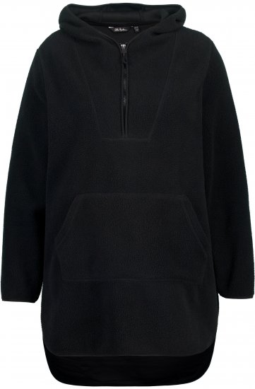 Ulla Popken Teddy Fleece Hooded Zip Neck Sweatshirt Black - Sweatshirts & hoodies - 