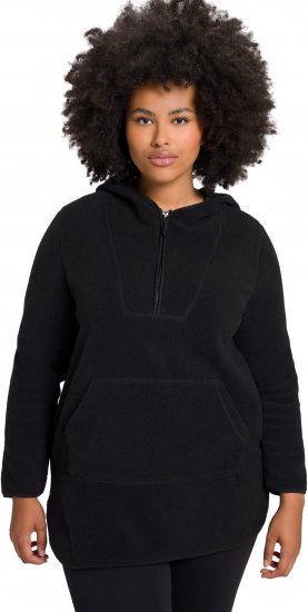 Ulla Popken Teddy Fleece Hooded Zip Neck Sweatshirt Black - Sweatshirts & hoodies - 