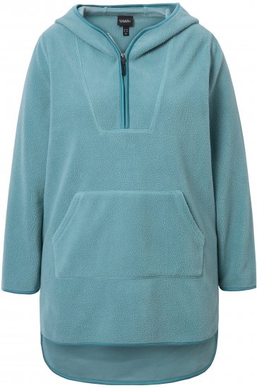 Ulla Popken Teddy Fleece Hooded Zip Neck Sweatshirt Ice Green - Sweatshirts & hoodies - 