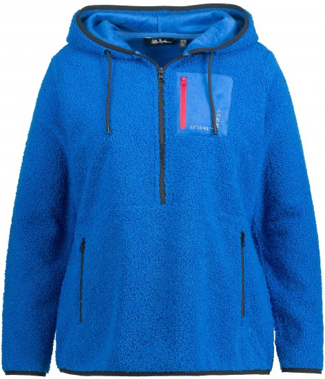 Ulla Popken Teddy Fleece Partial Zip Hoodie Royal Blue - Sweatshirts & hoodies - 