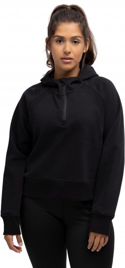 Ulla Popken Ribbed Inset Zip Collar Hoodie Black - Sweatshirts & hoodies - 