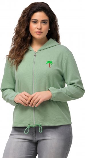 Ulla Popken Drawstring Hem Zip-Up Hoodie Light Green - Sweatshirts & hoodies - 