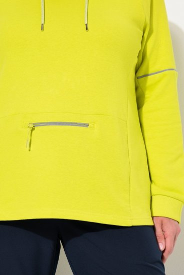 Ulla Popken Zippered Pocket and Reflective Piping Hoodie Green Apple - Sweatshirts & hoodies - Sweatshirts, Hoodies e Malhas Aconchegantes