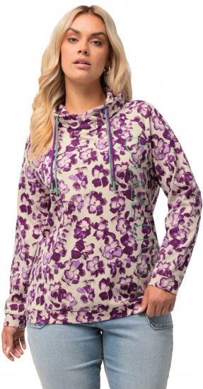 Ulla Popken Floral Print Drawstring Collar Hoodie Vanilla - Sweatshirts & hoodies - 