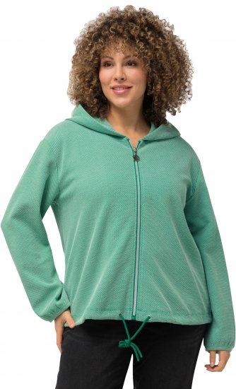 Ulla Popken Drawstring Hem Two-Tone Knit Hoodie Emerald Green - Sweatshirts & hoodies - 