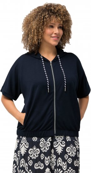 Ulla Popken Short Sleeve Zip-Up Hoodie Navy - Sweatshirts & hoodies - 