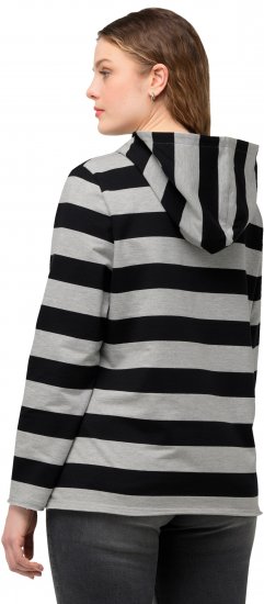 Ulla Popken Mixed Stripe Long Sleeve Hoodie Black - Sweatshirts & hoodies - 