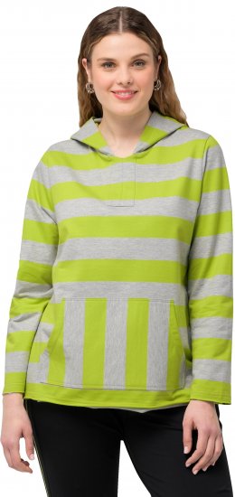 Ulla Popken Mixed Stripe Long Sleeve Hoodie Apple Green - Sweatshirts & hoodies - 