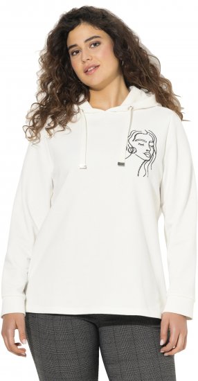 Ulla Popken Face Graphic Long Sleeve Hoodie Off-White - Sweatshirts & hoodies - 