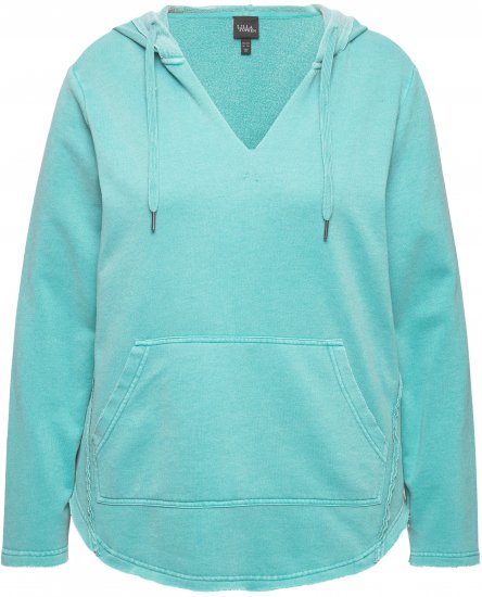 Ulla Popken Open Edged Long Sleeve V-Neck Hoodie Mint Green - Sweatshirts & hoodies - 