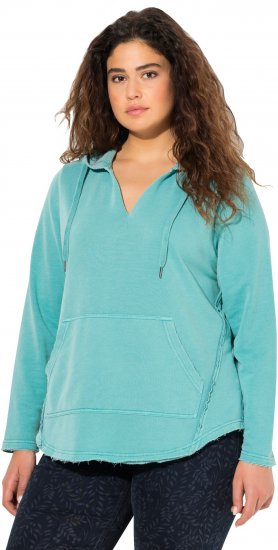 Ulla Popken Open Edged Long Sleeve V-Neck Hoodie Mint Green - Sweatshirts & hoodies - 