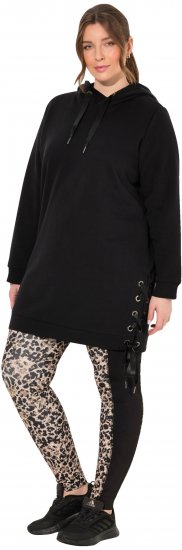 Ulla Popken Longline Lace Up Hoodie Black - Sweatshirts & hoodies - 