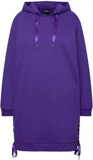 Ulla Popken Longline Lace Up Hoodie Purple - Sweatshirts & hoodies - 