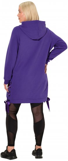 Ulla Popken Longline Lace Up Hoodie Purple - Sweatshirts & hoodies - 