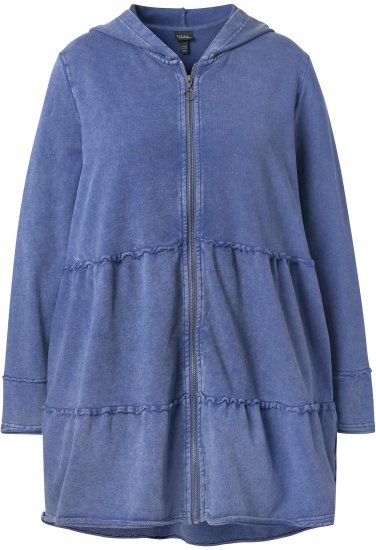 Ulla Popken Tiered Flounce Panel Zip Up Hoodie Atlantic Blue - Sweatshirts & hoodies - 