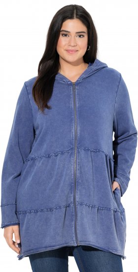 Ulla Popken Tiered Flounce Panel Zip Up Hoodie Atlantic Blue - Sweatshirts & hoodies - 
