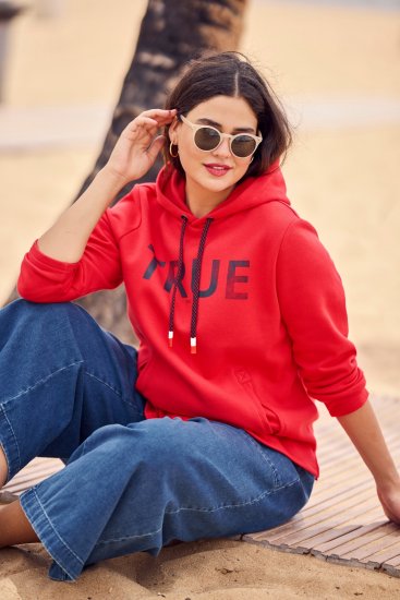 Ulla Popken TRUE Lettering Hoodie Neon Red - Sweatshirts & hoodies - 