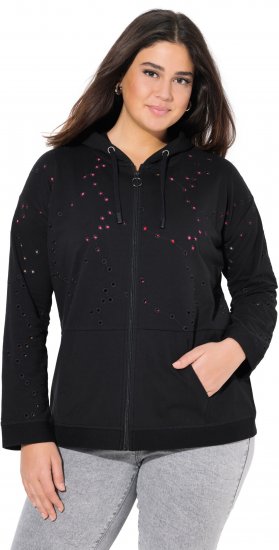Ulla Popken Eyelet Embroidered Zip-Up Hoodie Black - Sweatshirts & hoodies - 