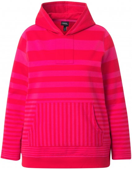 Ulla Popken Oversized Striped Long Sleeve Hoodie Lychee - Sweatshirts & hoodies - 