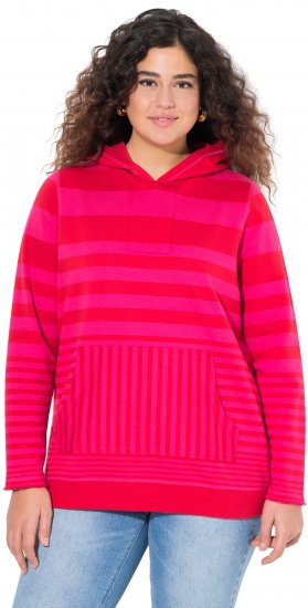 Ulla Popken Oversized Striped Long Sleeve Hoodie Lychee - Sweatshirts & hoodies - 