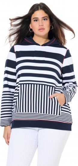 Ulla Popken Oversized Striped Long Sleeve Hoodie Ink Blue - Sweatshirts & hoodies - 