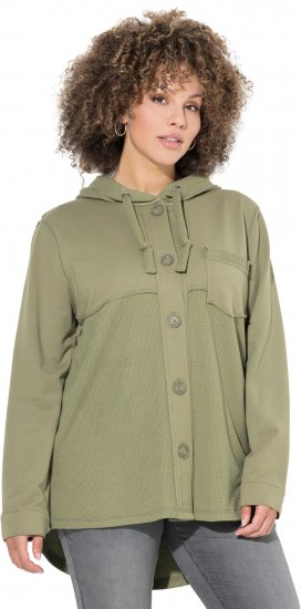 Ulla Popken Mixed Texture Button Down Hoodie Pond Green - Sweatshirts & hoodies - 
