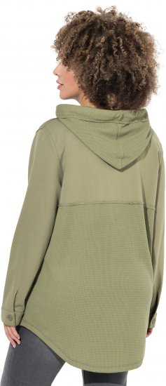 Ulla Popken Mixed Texture Button Down Hoodie Pond Green - Sweatshirts & hoodies - 