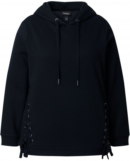Ulla Popken Decorative Lace-Up Hoodie Black - Sweatshirts & hoodies - 
