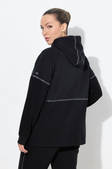 Ulla Popken Mix Fabric Reflective Trim Zip Hoodie Black - Sweatshirts & hoodies - Sweatshirts, Hoodies e Malhas Aconchegantes