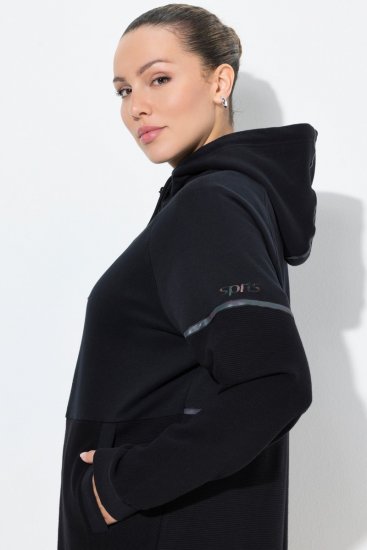Ulla Popken Mix Fabric Reflective Trim Zip Hoodie Black - Sweatshirts & hoodies - Sweatshirts, Hoodies e Malhas Aconchegantes