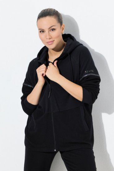 Ulla Popken Mix Fabric Reflective Trim Zip Hoodie Black - Sweatshirts & hoodies - Sweatshirts, Hoodies e Malhas Aconchegantes
