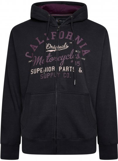 Kam Jeans 7085 California Zip Thru Hoodie Black - Sweatshirts & hoodies - Sweatshirt & Camisolas com Capuz tamanhos grandes