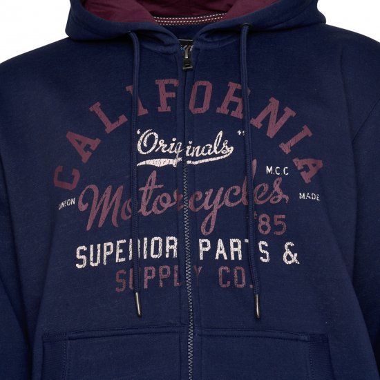 Kam Jeans 7085 Californai Zip Thru Hoodie Navy - Sweatshirts & hoodies - Sweatshirt & Camisolas com Capuz tamanhos grandes