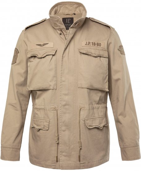 JP1880 Field Jacket with Badges Vintage Look Dark Beige - Casacos - Casacos Homem Tamanhos Grandes