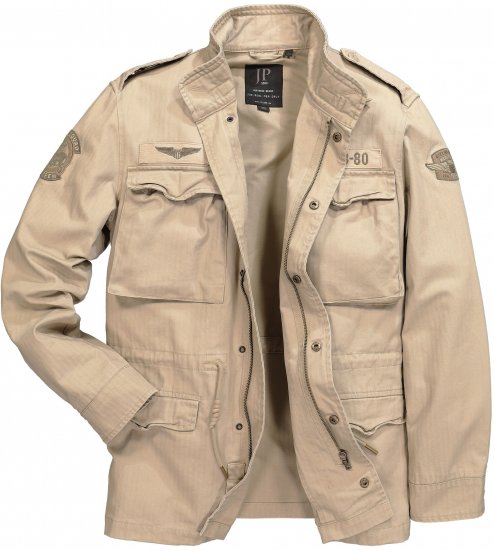 JP1880 Field Jacket with Badges Vintage Look Dark Beige - Casacos - Casacos Homem Tamanhos Grandes