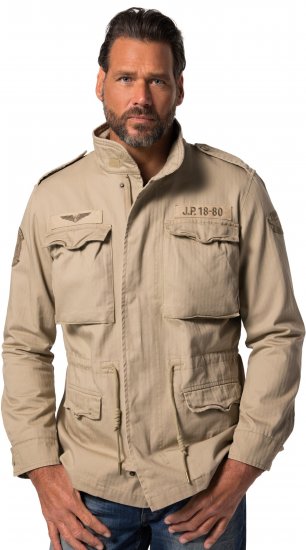 JP1880 Field Jacket with Badges Vintage Look Dark Beige - Casacos - Casacos Homem Tamanhos Grandes