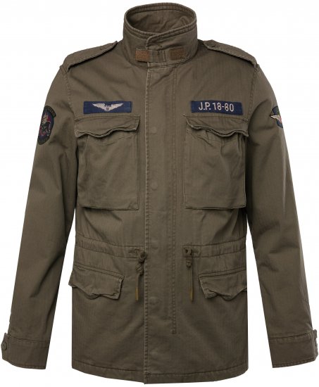 JP1880 Field Jacket with Badges Vintage Look TALL Moss Green - TALL casacos - 