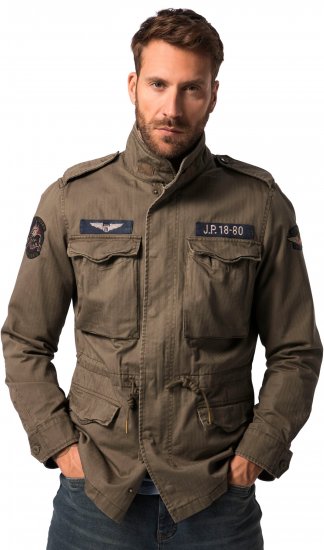 JP1880 Field Jacket with Badges Vintage Look Moss Green - Casacos - Casacos Homem Tamanhos Grandes