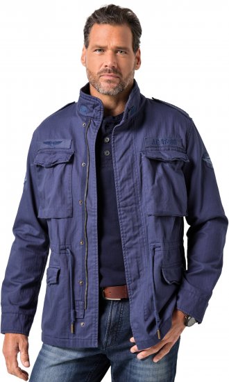 JP1880 Field Jacket with Badges Vintage Look Light Azure Blue - Casacos - Casacos Homem Tamanhos Grandes