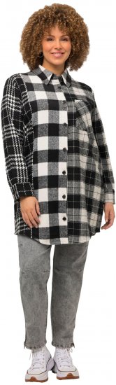 Ulla Popken Mixed Plaid Long Sleeve Button Down Shacket Black - Jaquetas - 