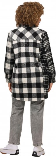 Ulla Popken Mixed Plaid Long Sleeve Button Down Shacket Black - Jaquetas - 