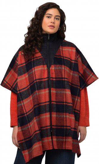 Ulla Popken Oversized Plaid Wing Collar Poncho Red Orange - Jaquetas - 