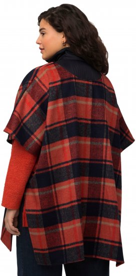 Ulla Popken Oversized Plaid Wing Collar Poncho Red Orange - Jaquetas - 