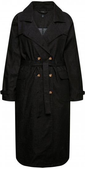 Ulla Popken Denim Acid Wash Trench Coat Black - Jaquetas - 