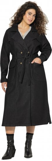 Ulla Popken Denim Acid Wash Trench Coat Black - Jaquetas - 