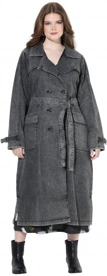 Ulla Popken Denim Acid Wash Trench Coat Grey Denim - Jaquetas - 