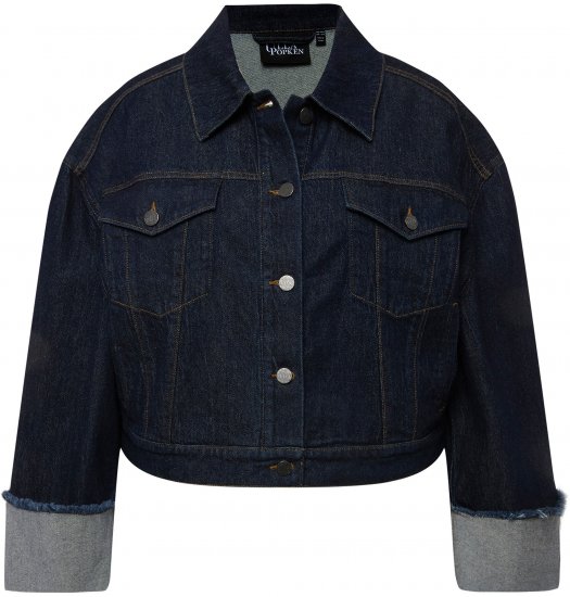 Ulla Popken Stretch Fit Cropped Denim Jacket Rinsed Wash - Jaquetas - 