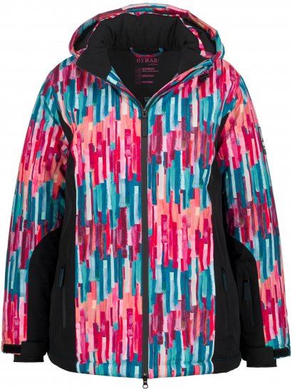 Ulla Popken HYPRAR Graphic Stripe Fully Lined Ski Jacket Teal - Jaquetas - 