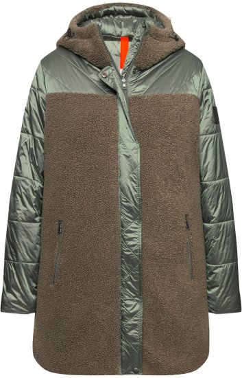 Ulla Popken Mixed Texture Fleece Quilted Jacket Olive - ROUPA PARA MULHER 40-66 - 