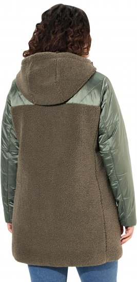 Ulla Popken Mixed Texture Fleece Quilted Jacket Olive - ROUPA PARA MULHER 40-66 - 